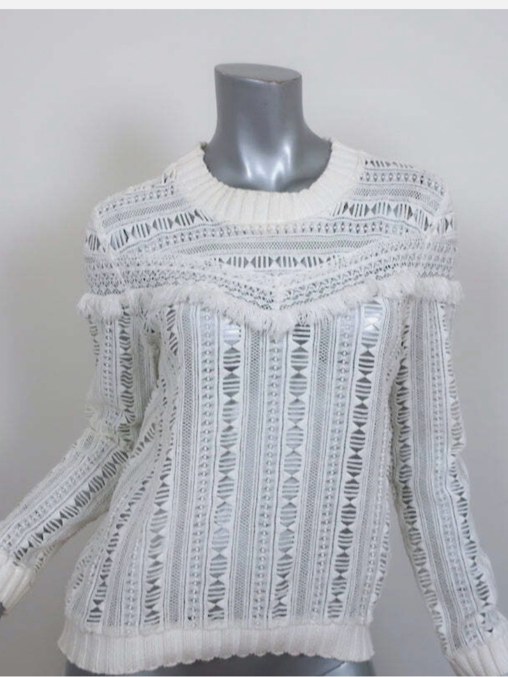 Sea New York Cream Open-Knit Fringe Pullover
